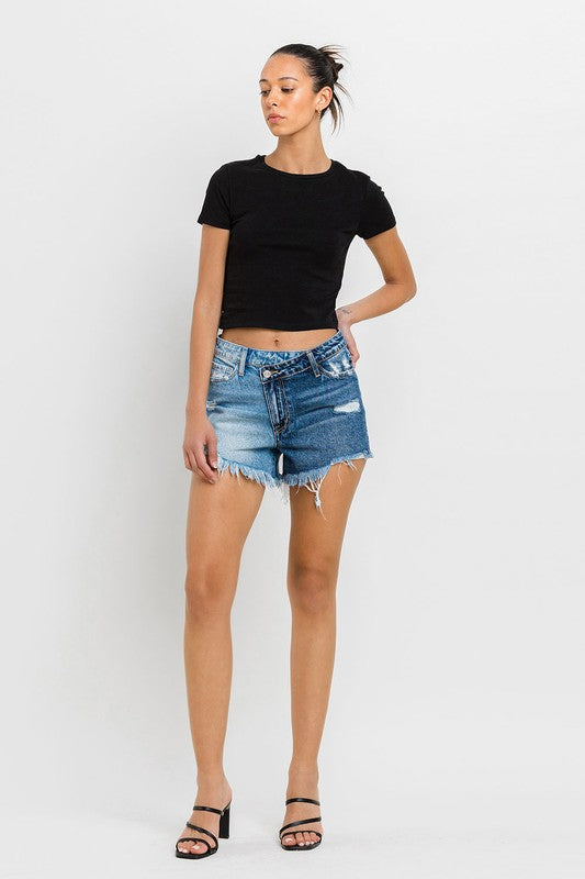 Vikki High Rise Two Tone Distressed Denim Shorts