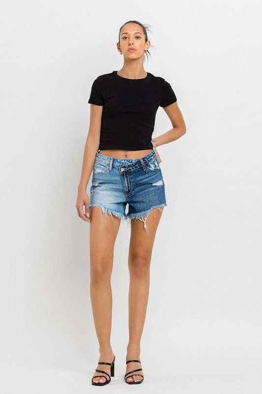 Vikki High Rise Two Tone Distressed Denim Shorts