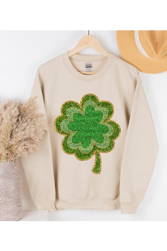 Four Leaf Clover Graphic Fleece Sweatshirt