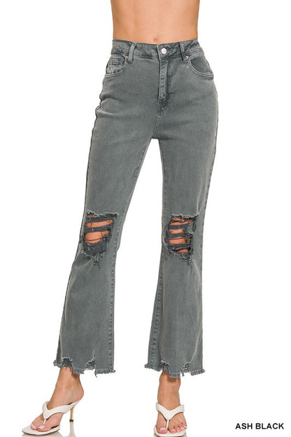 Acid Washed High Waist Distressed Straight Pants