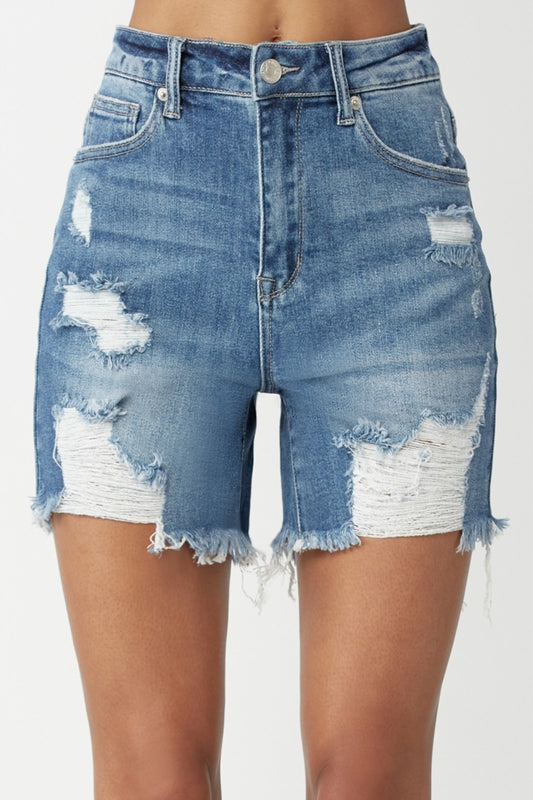 Celia High Rise Distressed Denim Shorts