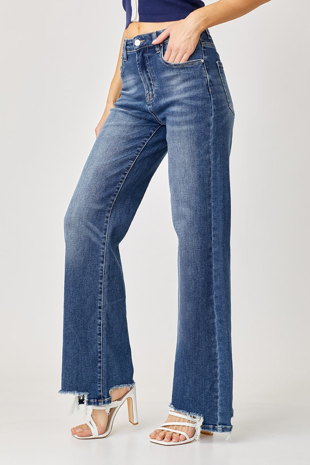 Loren High Rise Frayed Hem Wide Leg Jeans