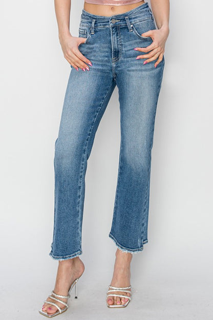 Ava High Rise Slim Straight Cropped Jeans