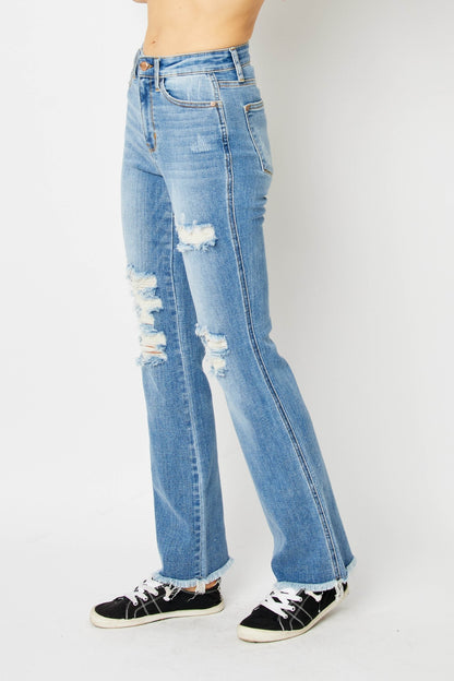 Brynn High Rise Frayed Hem Bootcut Jeans