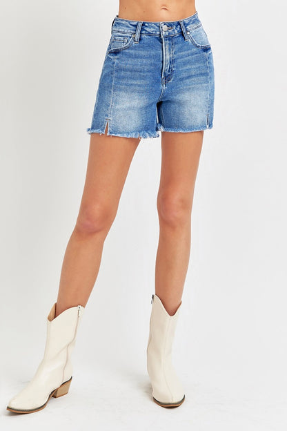 Kortney Front Seam Raw Hem Denim Shorts