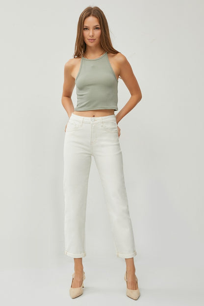 Rayanne High Rise Rolled Hem Cropped Straight Jeans