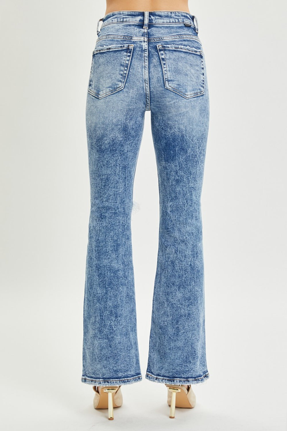 Kori High Rise Acid Wash Distressed Flare Jeans