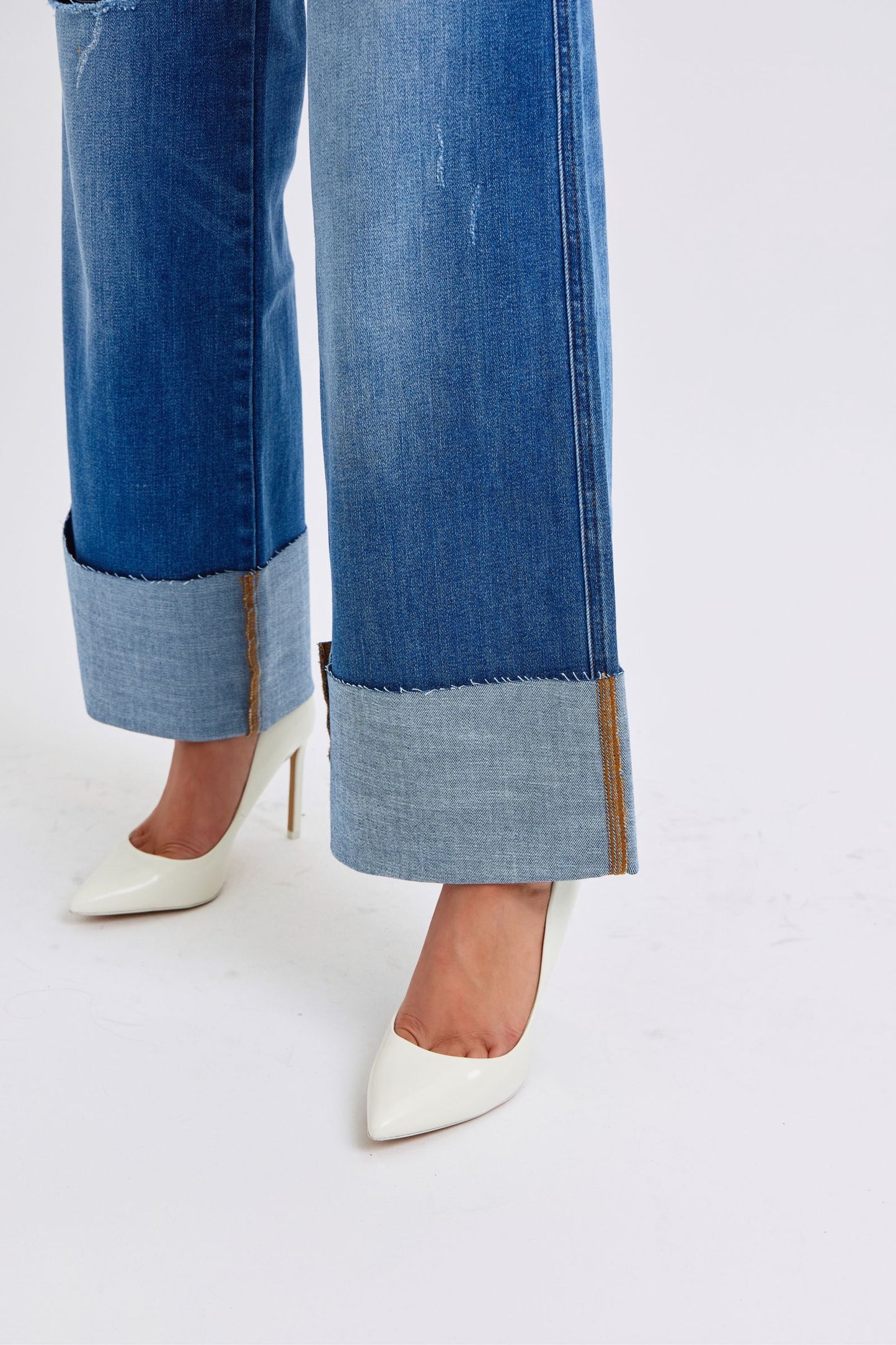 Desi High Rise Distressed Retro Wide Leg Jeans