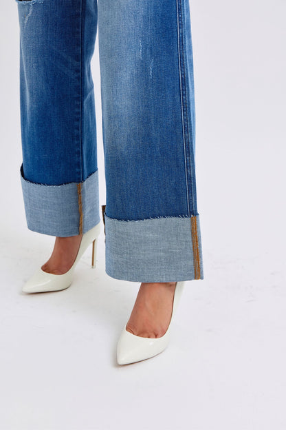 Desi High Rise Distressed Retro Wide Leg Jeans