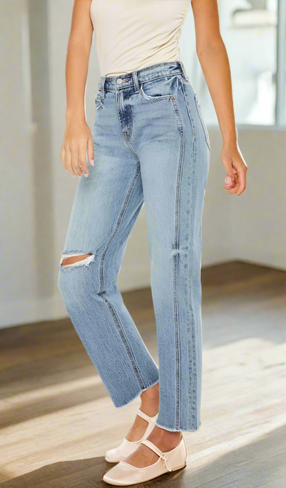 Justin Ultra High Rise Distressed Double Seam Straight Jeans