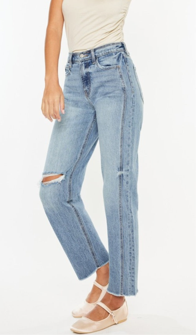 Justin Ultra High Rise Distressed Double Seam Straight Jeans