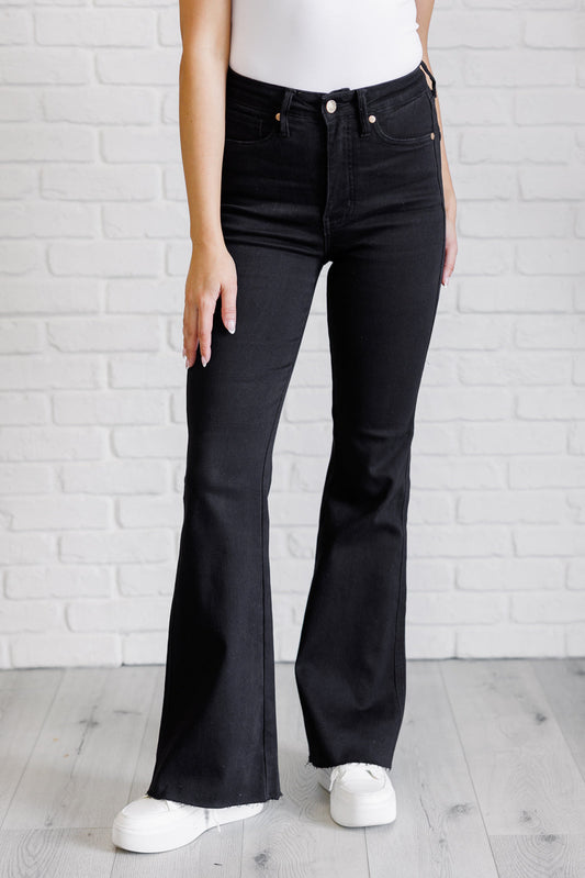 Etta High Rise Tummy Control Flare Jeans in Black