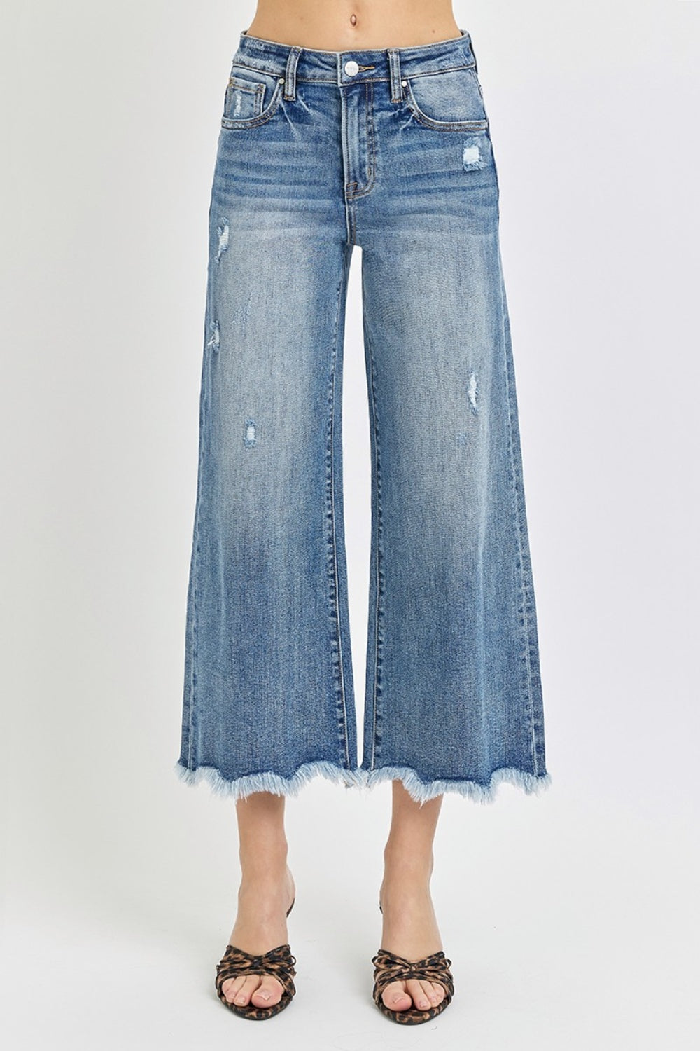 Tawny High Rise Frayed Hem Cropped Flare Jeans