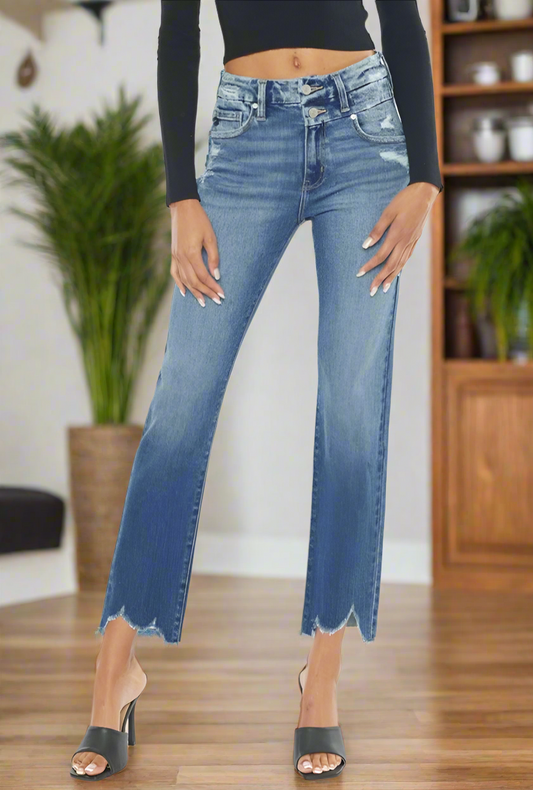 Connie High Rise Wide Waistband Slim Straight Jeans
