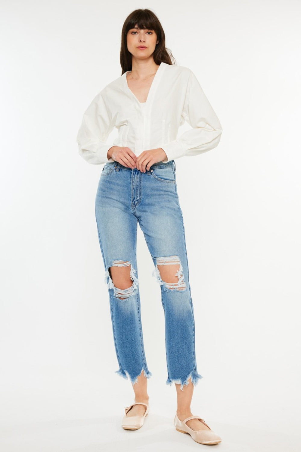 Micah High Rise Distressed Frayed Hem Cropped Straight Jeans