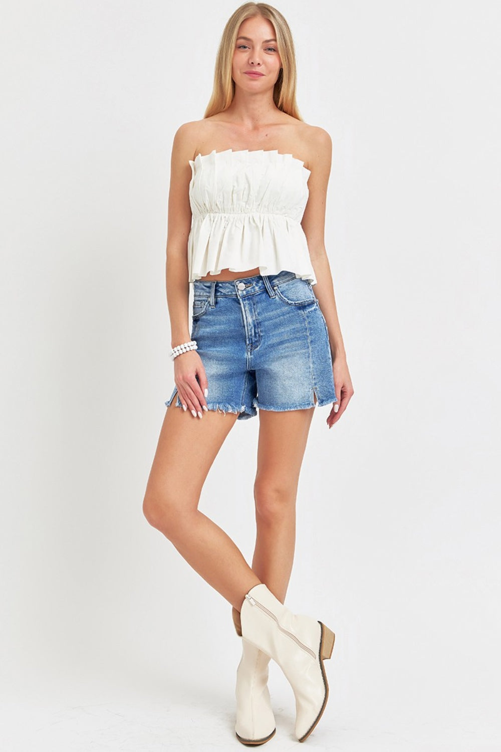 Kortney Front Seam Raw Hem Denim Shorts