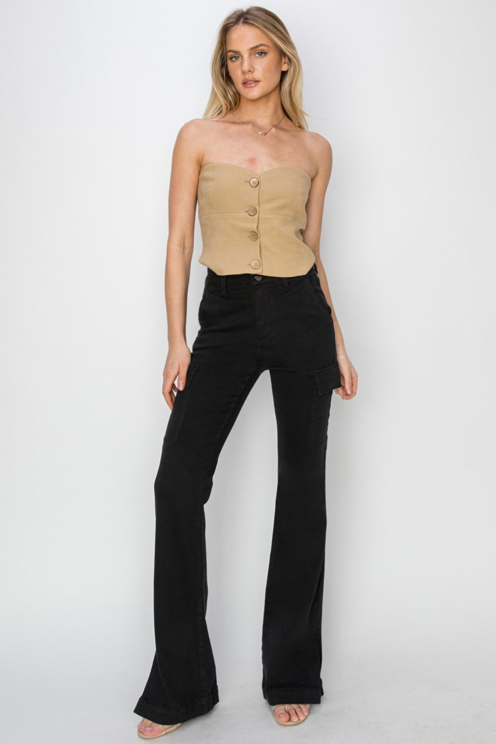 Daria High Rise Side Slit Cargo Bootcut Jeans