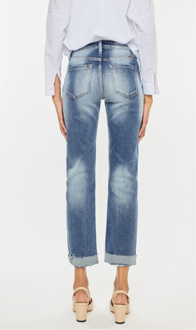 Estelle High Rise Cuffed Straight Jeans