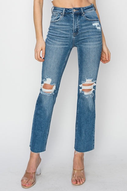 Martina High Rise Distressed Slim Straight Ankle Jeans