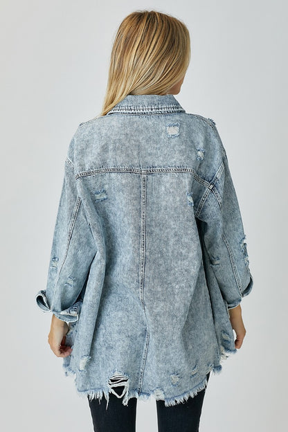 Kaleigh Distressed Raw Hem Denim Shirt