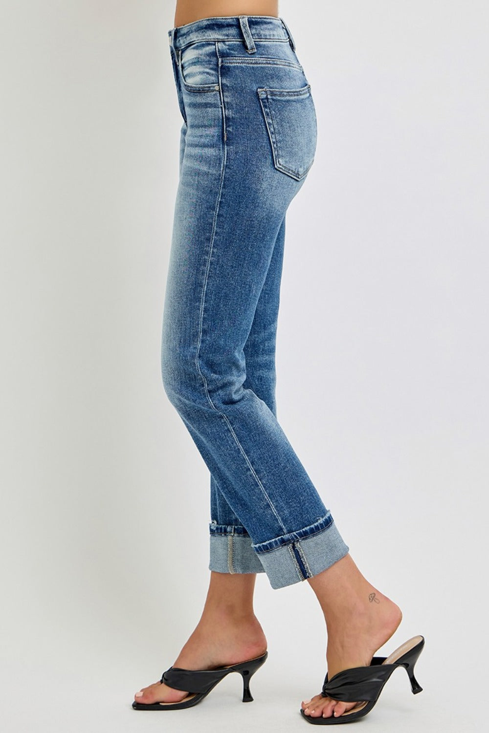 Sable High Rise Crop Straight Rolled Hem Jeans