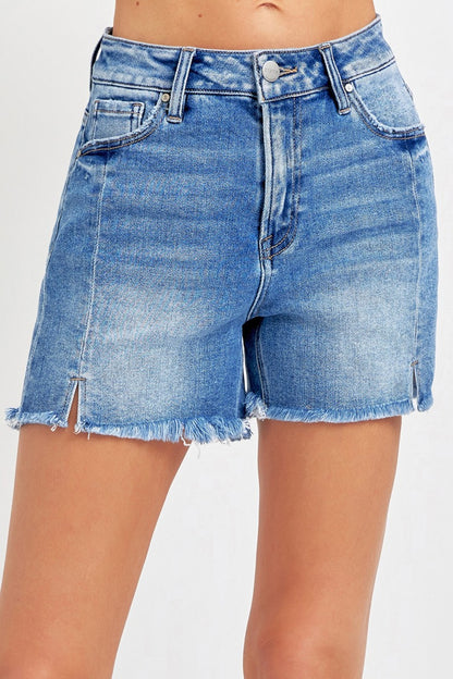 Kortney Front Seam Raw Hem Denim Shorts