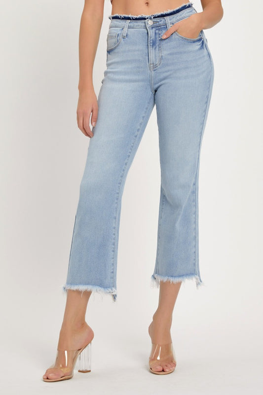 Davie High Rise Raw Hem Cropped Straight Jeans