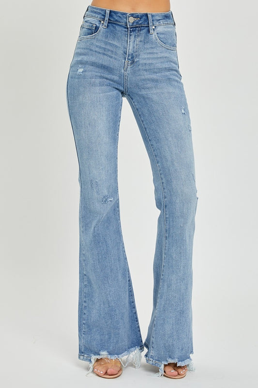 Savannah High Rise Frayed Hem Flare Jeans