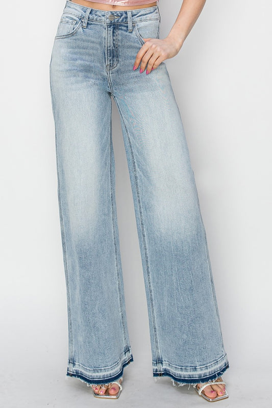 Peyton High Rise Contrast Hem Wide Leg Jeans