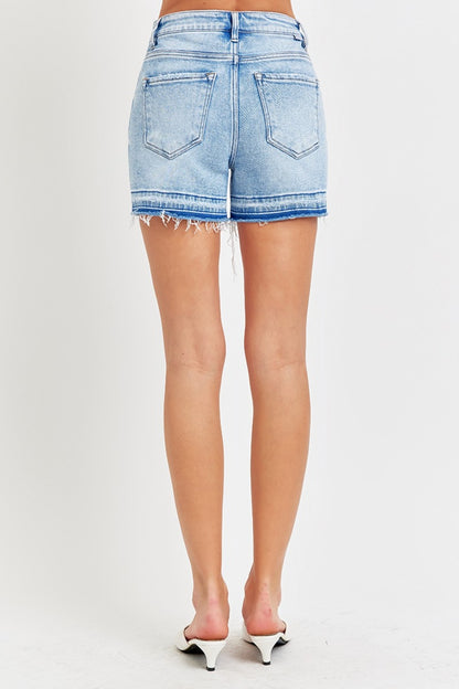 Caden High Rise Distressed Hem Denim Shorts