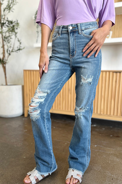 Brynn High Rise Frayed Hem Bootcut Jeans