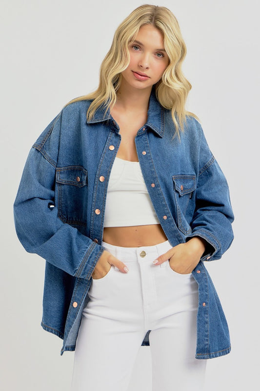 Hannah Snap Down Long Sleeve Denim Shacket