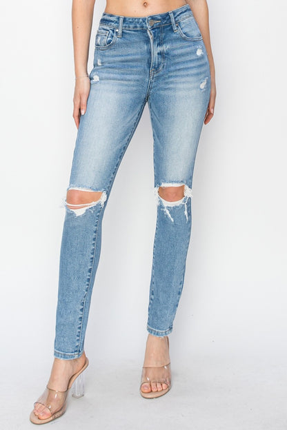 Heather High Rise Distressed Knee Skinny Jeans