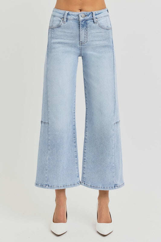 Betsy High Rise Seamed Detail Wide Leg Crop Jeans