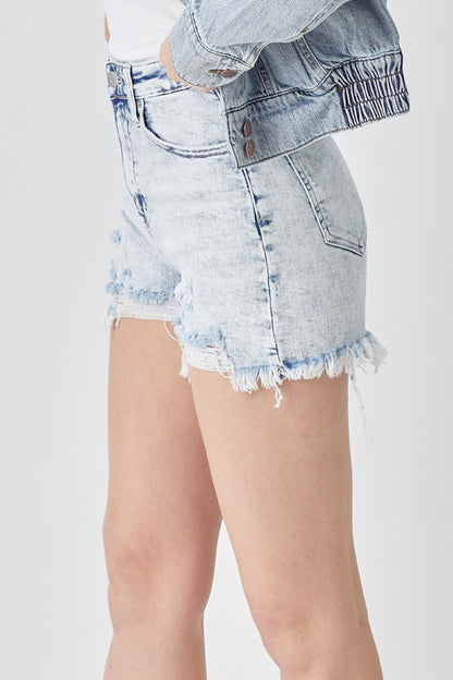 Tori High Rise Acid Wash Distressed Denim Shorts