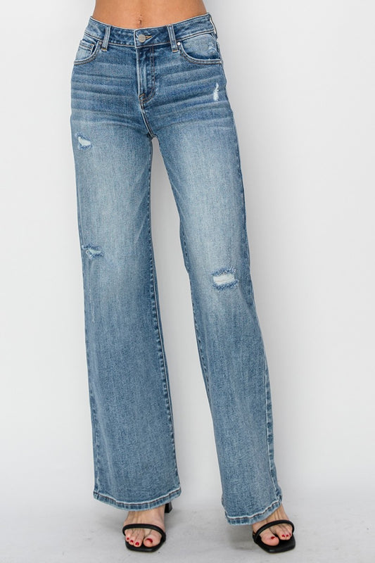 Sully High Rise Distressed Wide Leg Jeans