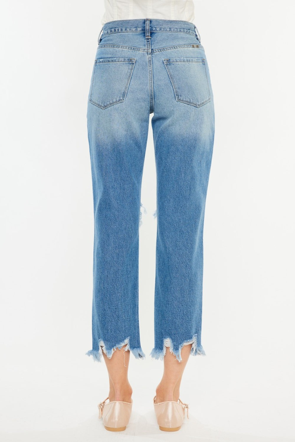 Micah High Rise Distressed Frayed Hem Cropped Straight Jeans