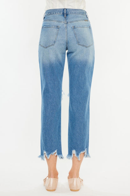 Micah High Rise Distressed Frayed Hem Cropped Straight Jeans