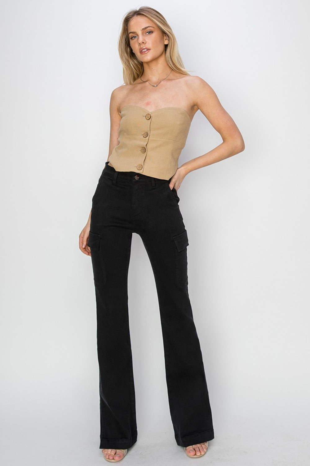 Daria High Rise Side Slit Cargo Bootcut Jeans