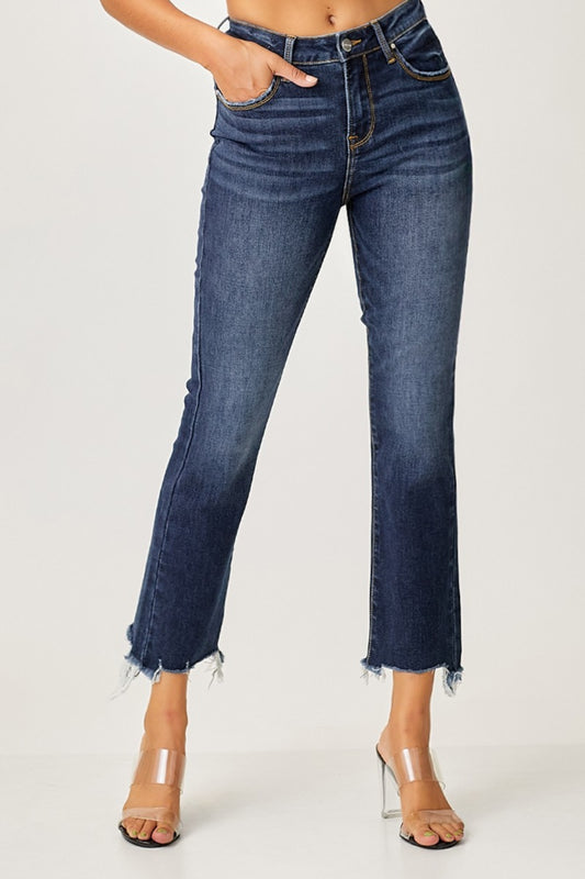 Carley High Rise Frayed Hem Cropped Straight Jeans