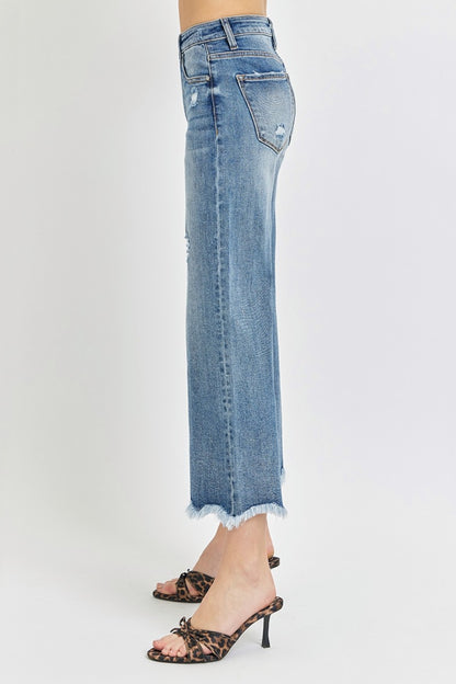 Tawny High Rise Frayed Hem Cropped Flare Jeans