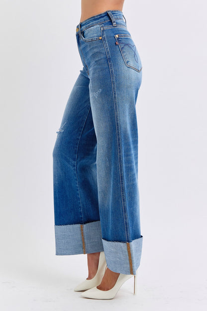 Desi High Rise Distressed Retro Wide Leg Jeans
