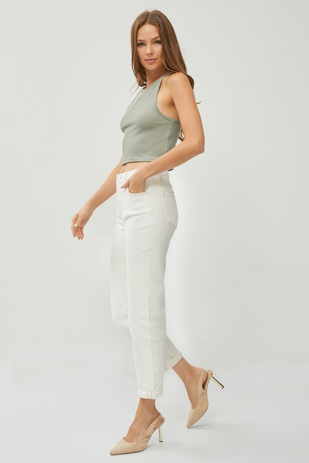 Rayanne High Rise Rolled Hem Cropped Straight Jeans