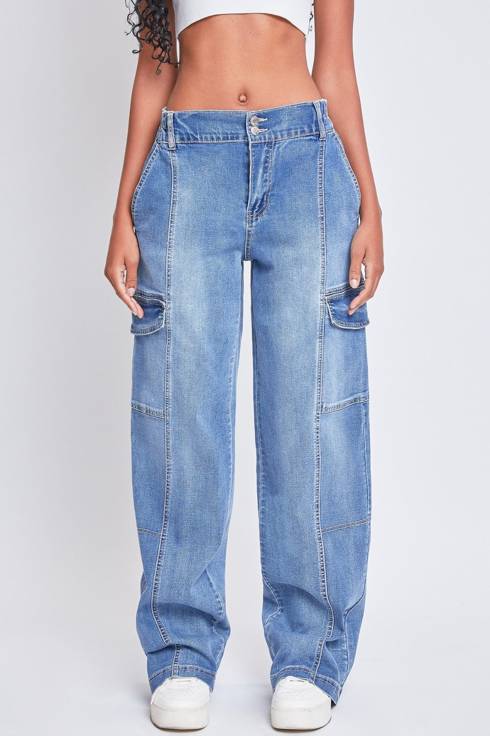 Junior High Rise Straight Leg Cargo Jeans