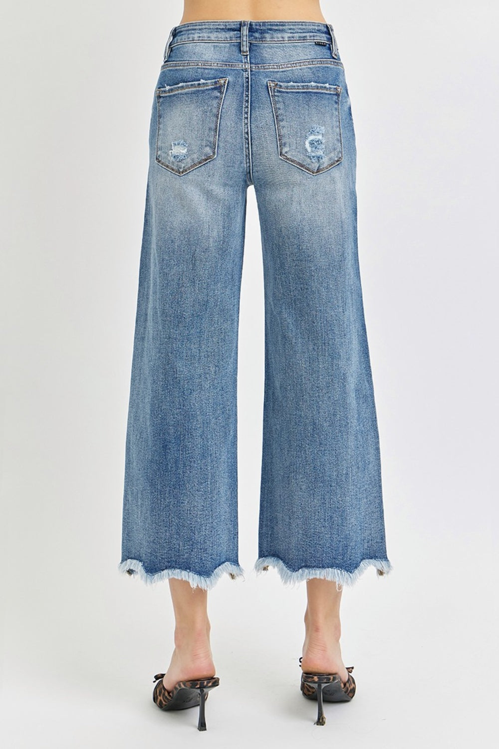 Tawny High Rise Frayed Hem Cropped Flare Jeans