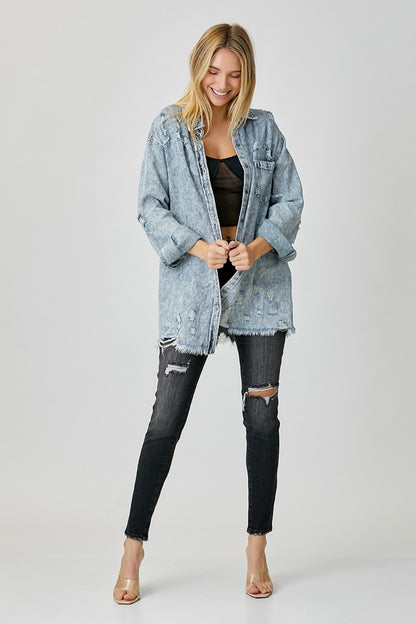 Kaleigh Distressed Raw Hem Denim Shirt