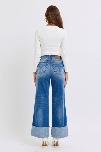Desi High Rise Distressed Retro Wide Leg Jeans