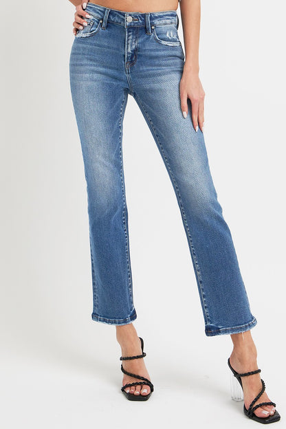 Emma Mid Rise Distressed Ankle Straight Jeans
