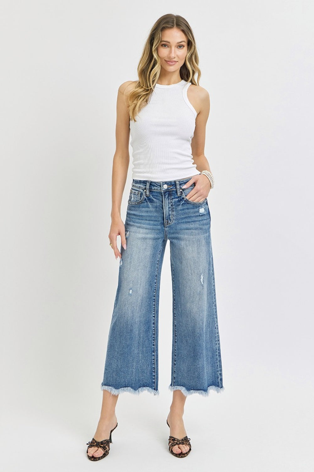 Tawny High Rise Frayed Hem Cropped Flare Jeans