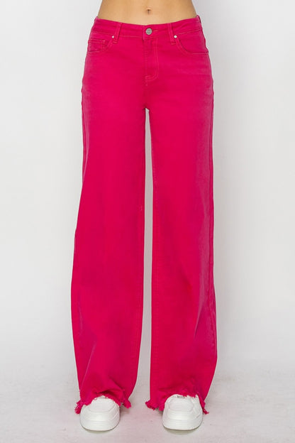 Cyndi High Rise Wide Leg Raw Hem Jeans